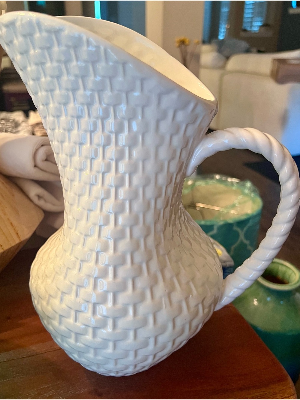 NWOTS Anthropologie Ceramic White Woven Textured Pitcher/ Vase